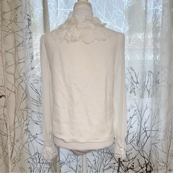 SELF-PORTRAIT WHITE SEQUIN RUFFLE FRILL COLLAR NECK BOW SHEER LONG SLEEVE TOP - Picture 11 of 16